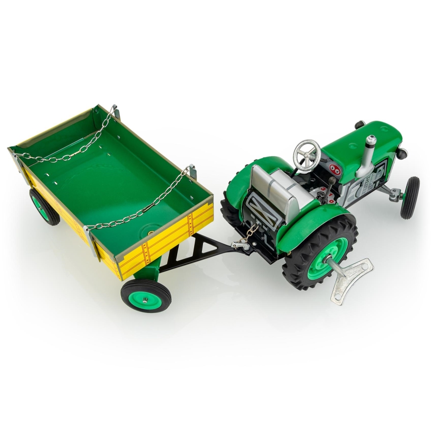 KOVAP Wind-up Tractor with Flatbed, Green/Yellow