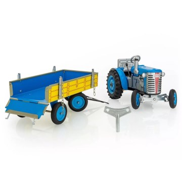 KOVAP Wind-up Tractor with Trailer, Blue/Yellow