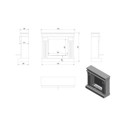 Kratki - BIO fireplace 97,9x115 cm 3kW white
