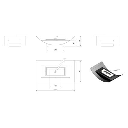 Kratki - BIO fireplace 12,4x47 cm 1kW black
