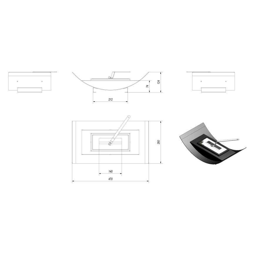 Kratki - BIO fireplace 12,4x47 cm 1kW black