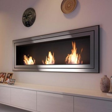 Kratki - Built-in BIO fireplace 65x180 cm 3x2,5kW shiny chrome