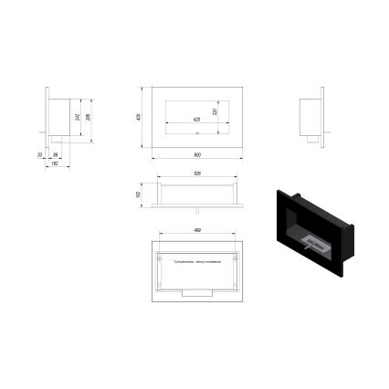 Kratki - Built-in BIO fireplace 40x60 cm 2kW black