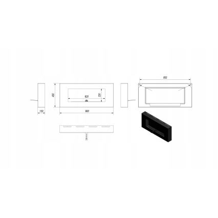 Kratki - Wall BIO fireplace 40x90 cm 1,5kW black