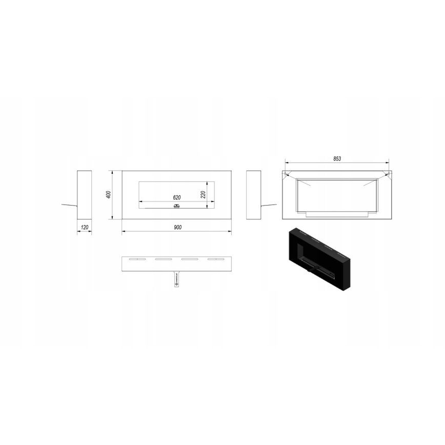 Kratki - Wall BIO fireplace 40x90 cm 1,5kW black