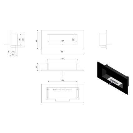 Kratki - Built-in BIO fireplace 40x90 cm 2kW black