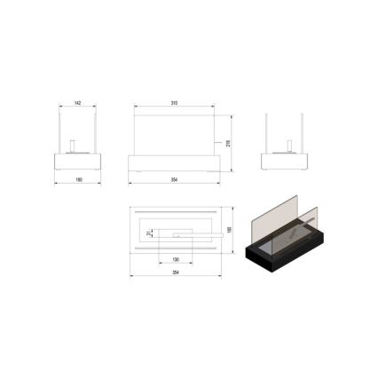 Kratki - BIO fireplace 21,8x35,4 cm 1kW black