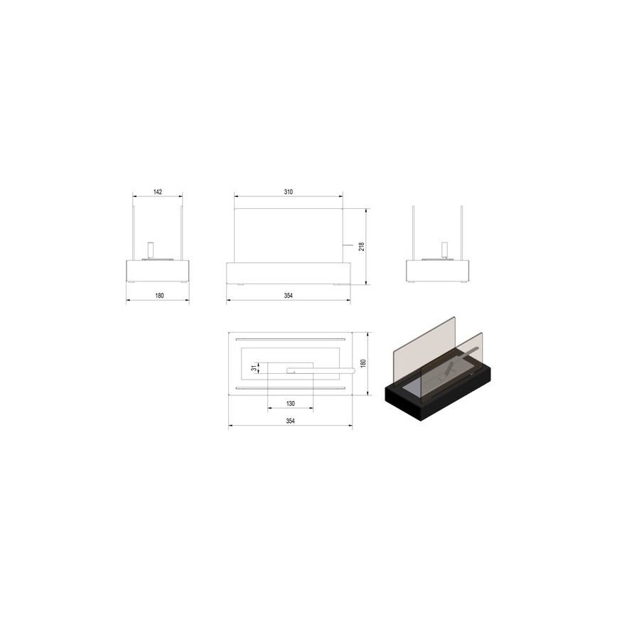 Kratki - BIO fireplace 21,8x35,4 cm 1kW black