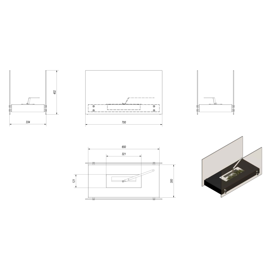 Kratki - BIO fireplace 40,2x70 cm 2kW white