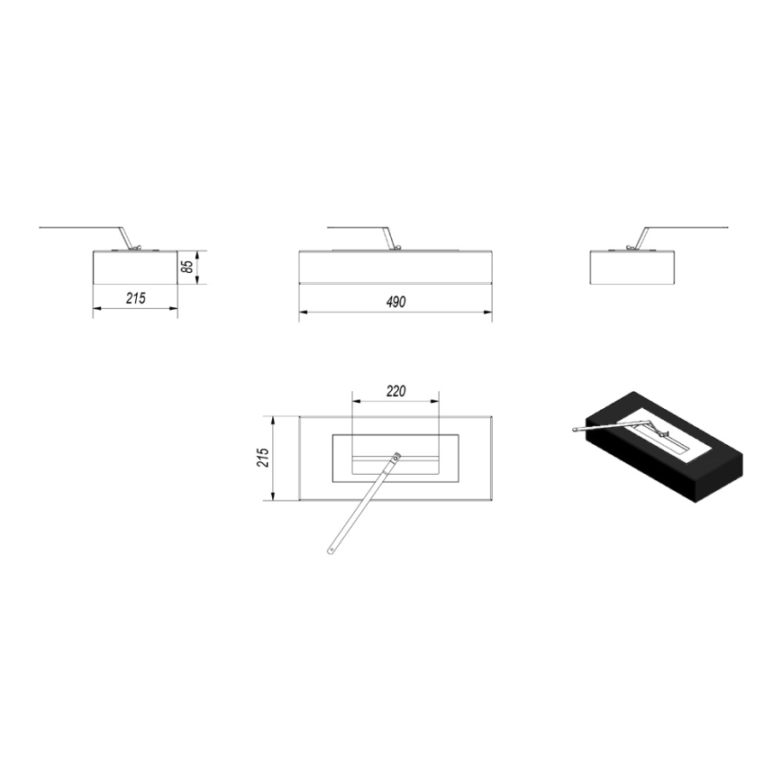 Kratki - BIO fireplace 8,5x49 cm 2,5kW black
