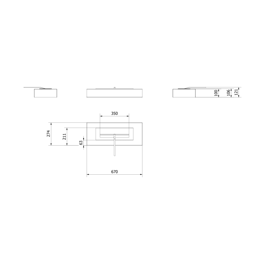Kratki - BIO fireplace 10x67 cm 3kW black