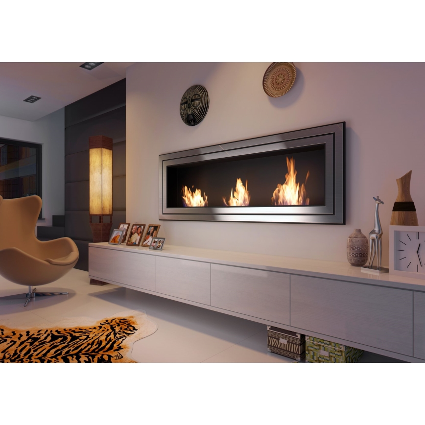 Kratki - Built-in BIO fireplace 65x180 cm 3x2,5kW shiny chrome