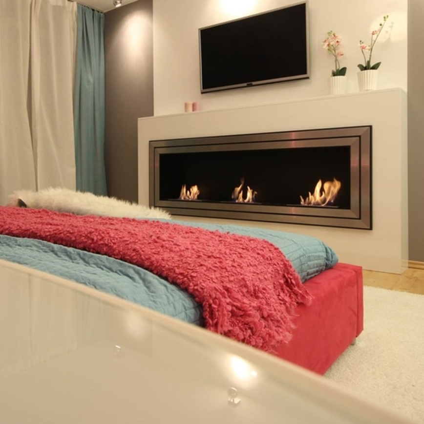 Kratki - Built-in BIO fireplace 65x180 cm 3x2,5kW shiny chrome
