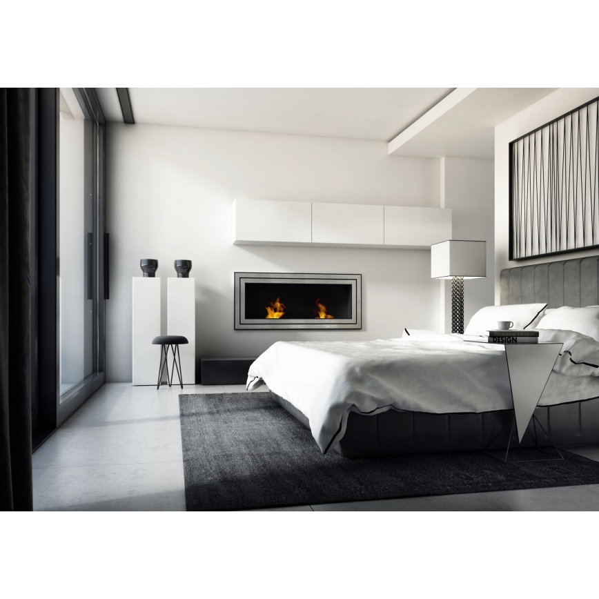 Kratki - Built-in BIO fireplace 65x180 cm 3x2,5kW shiny chrome