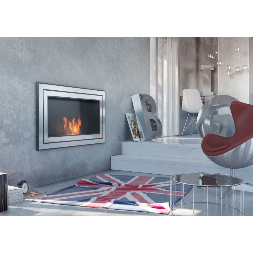 Kratki - Built-in BIO fireplace 65x180 cm 3x2,5kW shiny chrome