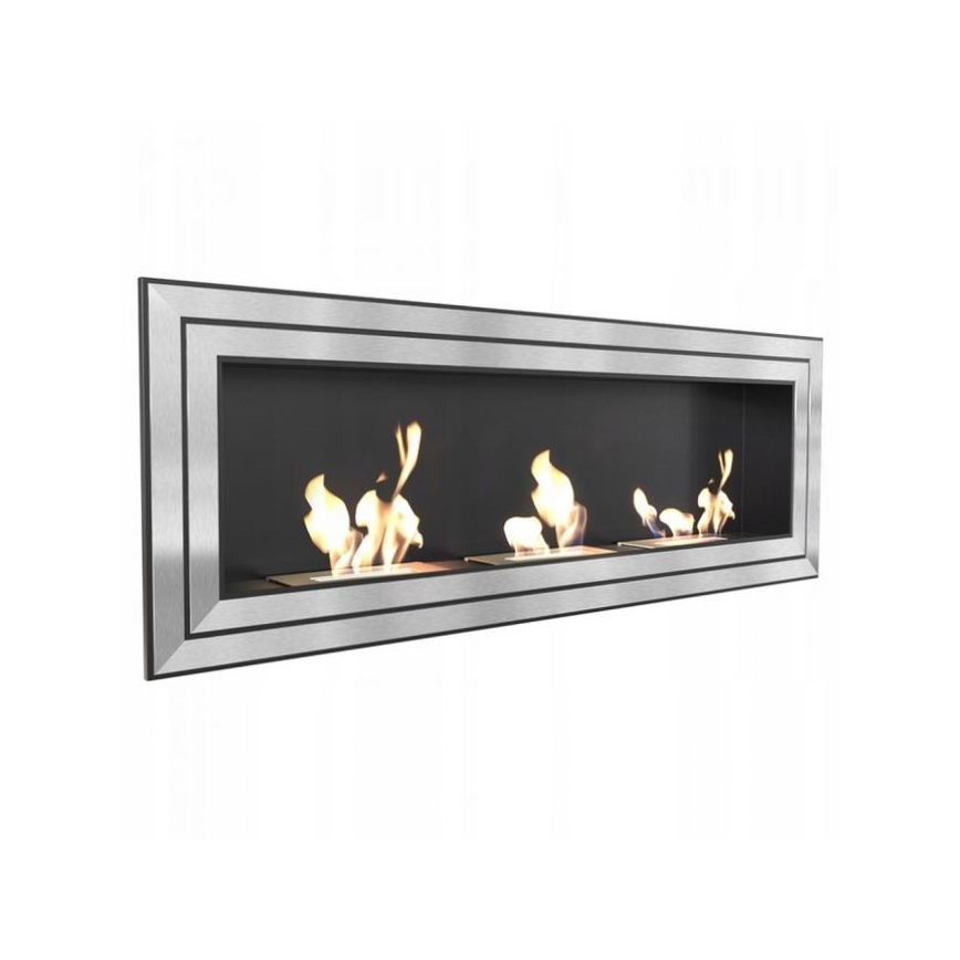 Kratki - Built-in BIO fireplace 65x180 cm 3x2,5kW shiny chrome