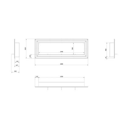 Kratki - Built-in BIO fireplace 65x180 cm 3x2,5kW shiny chrome