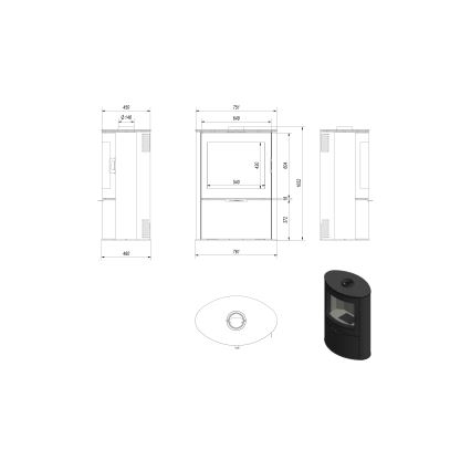 Kratki - Steel fireplace 10kW 150mm
