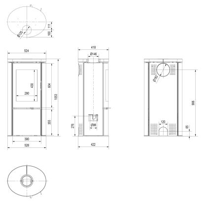 Kratki - Steel fireplace 8kW 150mm