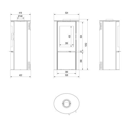 Kratki - Steel fireplace 8kW 150mm