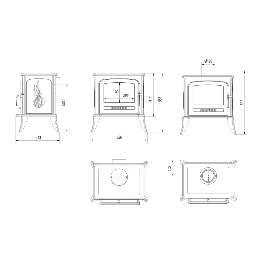 Kratki - Cast-iron fireplace 5kW 130mm