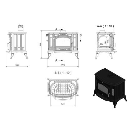 Kratki - Cast-iron fireplace 10kW 130mm
