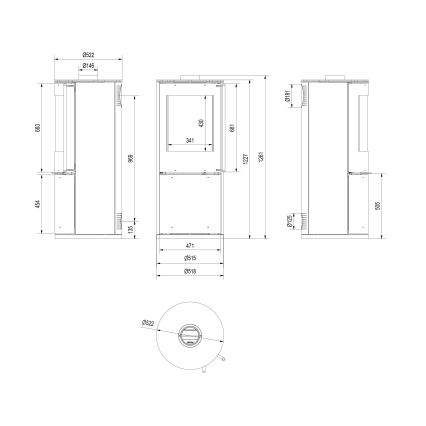 Kratki - Steel fireplace 9kW 150mm
