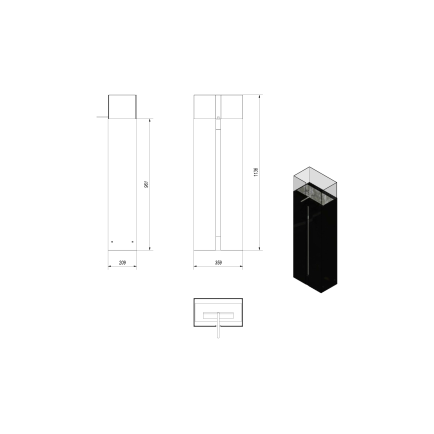 Kratki - BIO fireplace 113,6x35,9 cm 2kW black