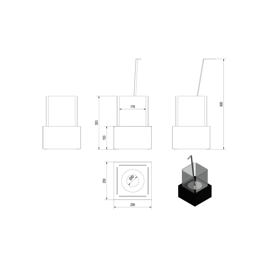 Kratki - BIO fireplace 35,3x25 cm 1kW black