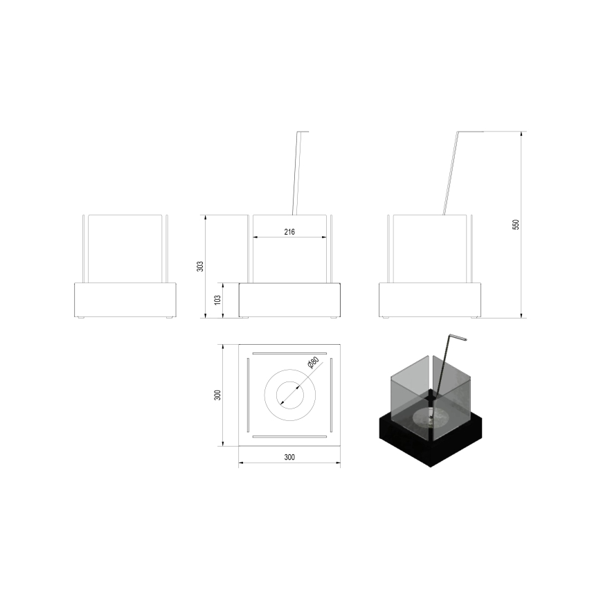 Kratki - BIO fireplace 30,3x30 cm 1kW white