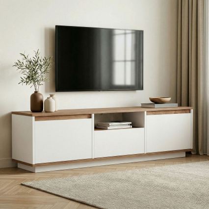 KREDE TV Stand 160x30 cm, White/Pine