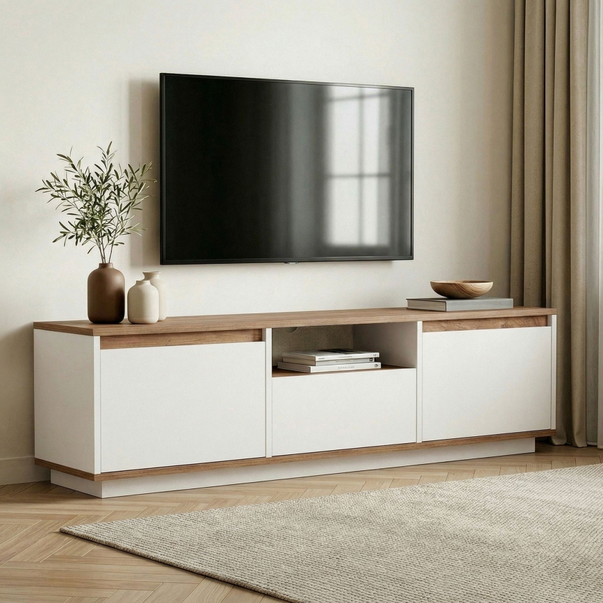 KREDE TV Stand 160x30 cm, White/Pine