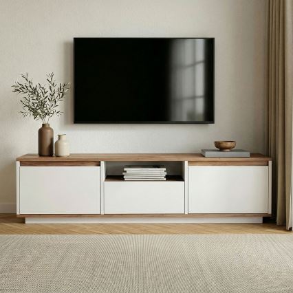 KREDE TV Stand 160x30 cm, White/Pine