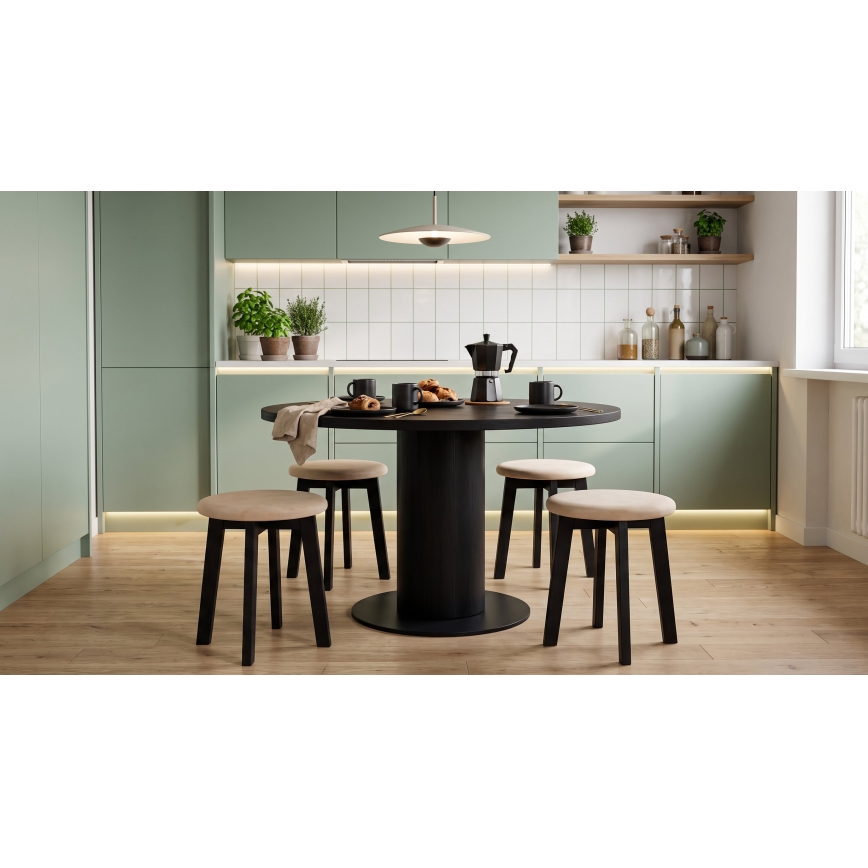 KUBE stool, Ø 36 cm, black/beige