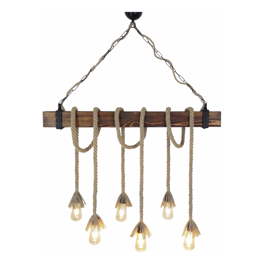 KUTUK cable-suspended chandelier 6xE27/40W/230V, pine