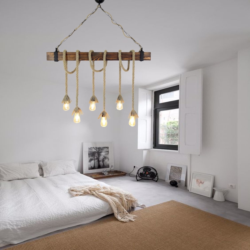 KUTUK cable-suspended chandelier 6xE27/40W/230V, pine
