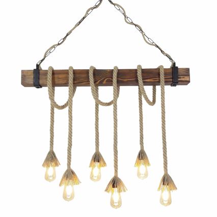 KUTUK cable-suspended chandelier 6xE27/40W/230V, pine