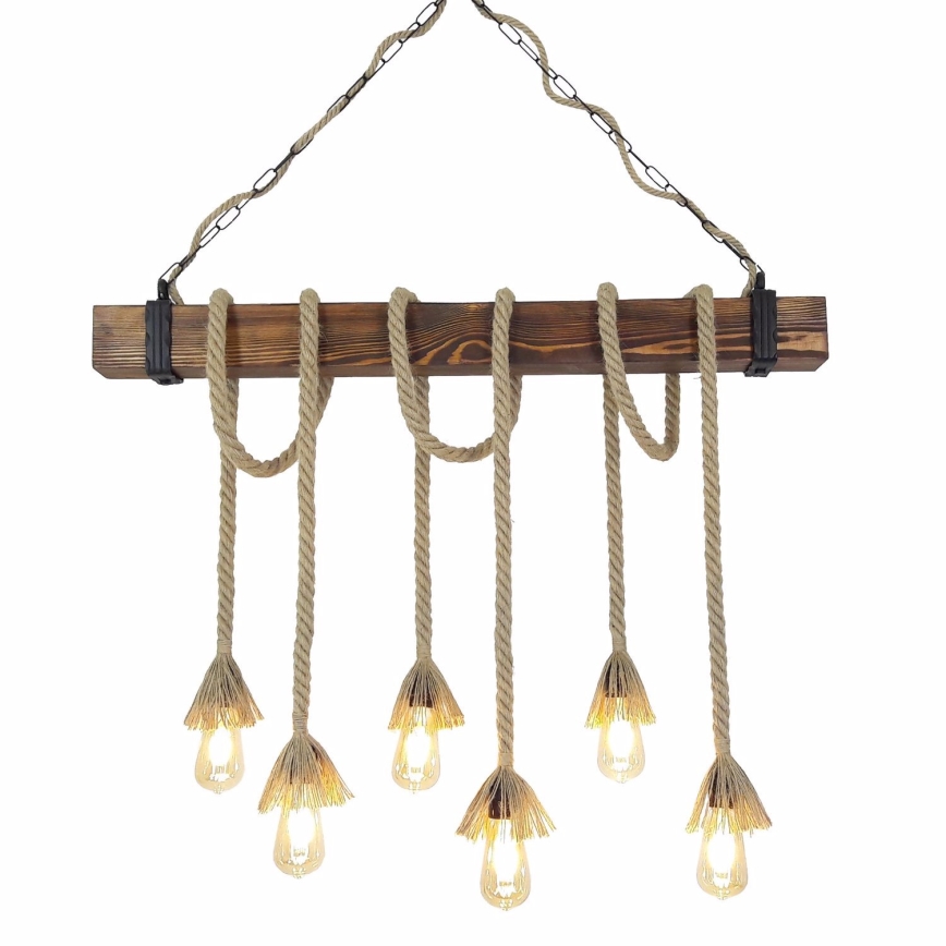 KUTUK cable-suspended chandelier 6xE27/40W/230V, pine