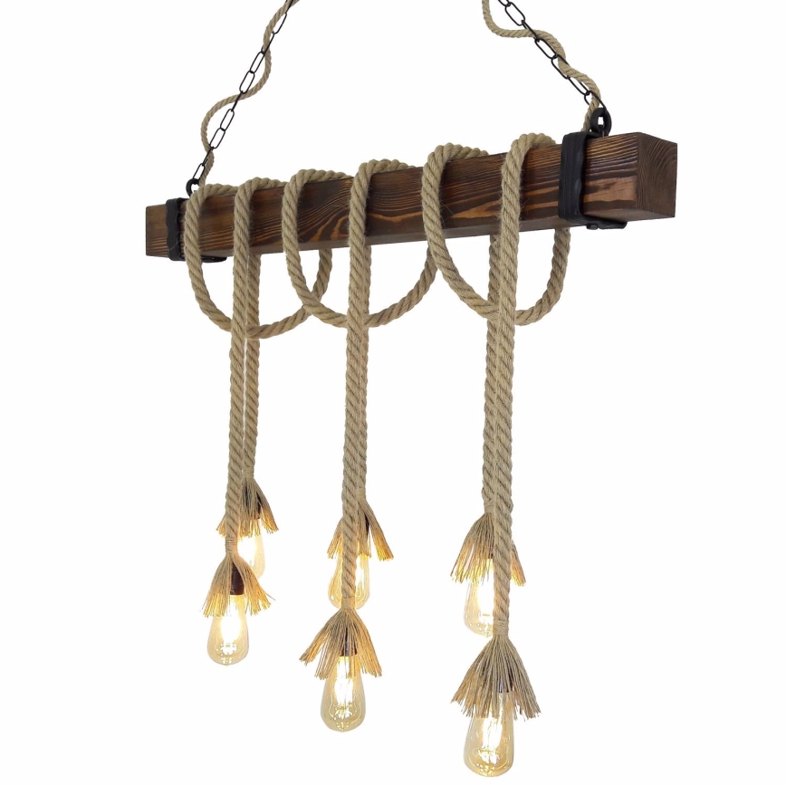 KUTUK cable-suspended chandelier 6xE27/40W/230V, pine