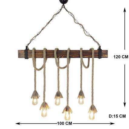 KUTUK cable-suspended chandelier 6xE27/40W/230V, pine