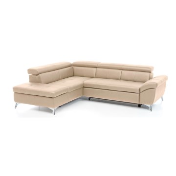 L-shaped folding corner leather lounge suite SALERNO II left beige