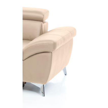 L-shaped folding corner leather lounge suite SALERNO II left beige