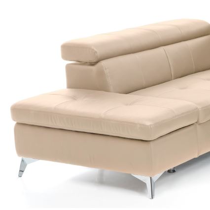 L-shaped folding corner leather lounge suite SALERNO II left beige