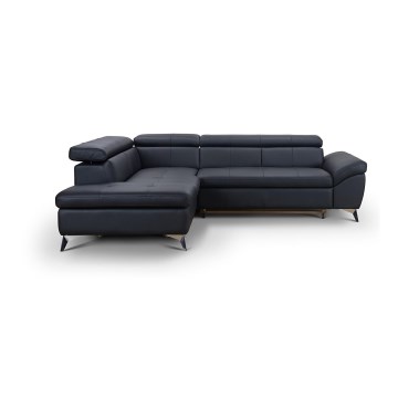 L-shaped folding corner leather lounge suite SALERNO II left black