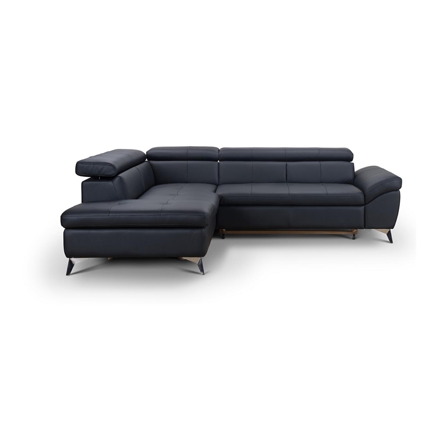 L-shaped folding corner leather lounge suite SALERNO II left black