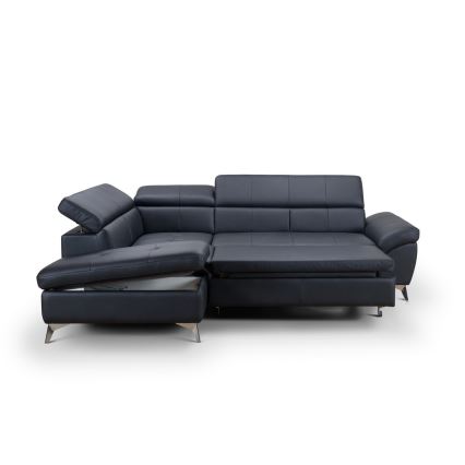 L-shaped folding corner leather lounge suite SALERNO II left black