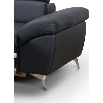 L-shaped folding corner leather lounge suite SALERNO II left black