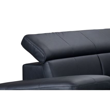 L-shaped folding corner leather lounge suite SALERNO II left black