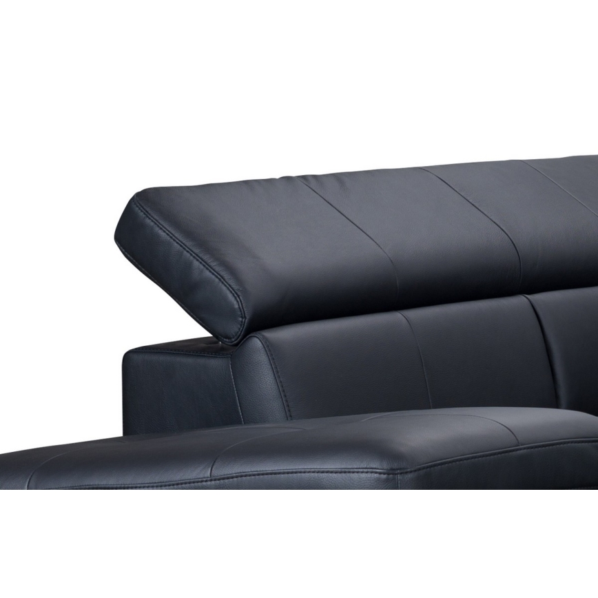 L-shaped folding corner leather lounge suite SALERNO II left black