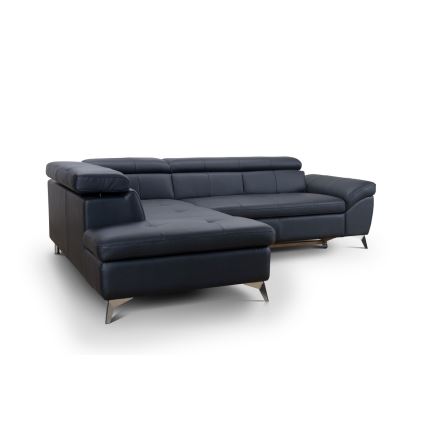 L-shaped folding corner leather lounge suite SALERNO II left black